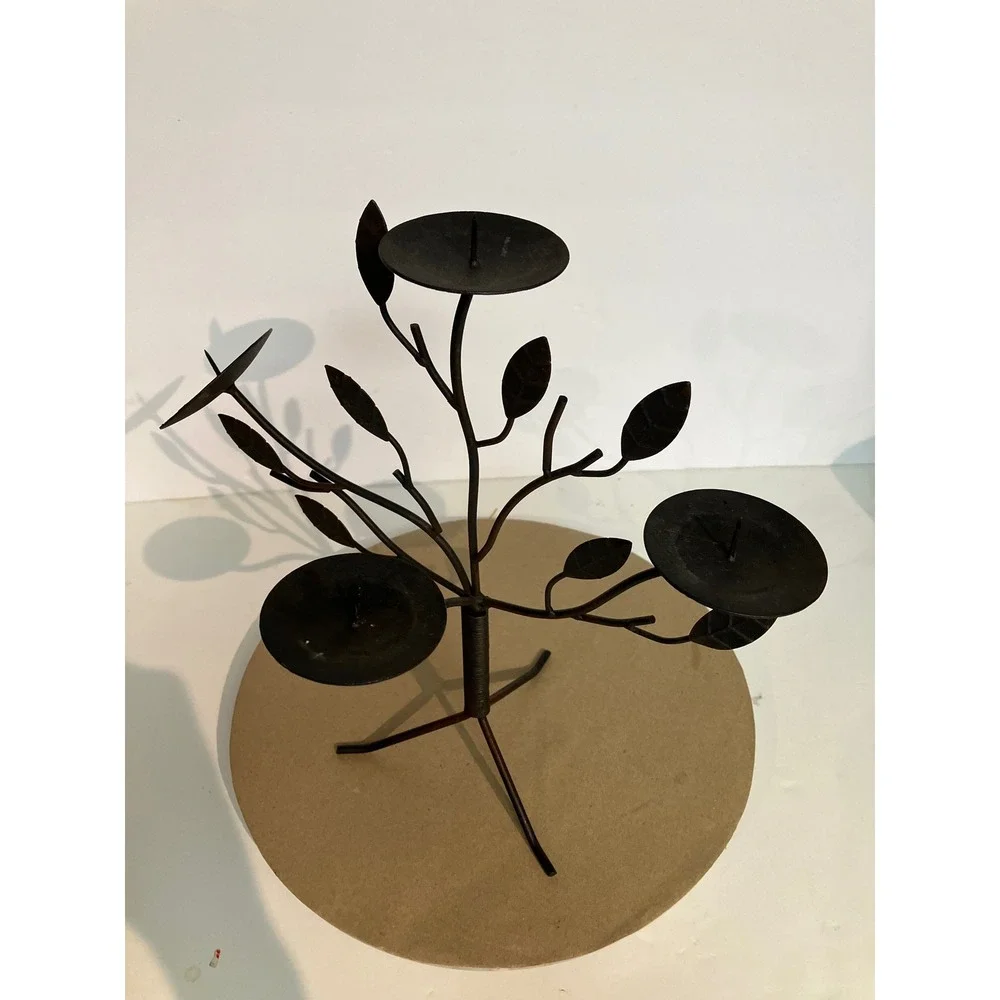 Unbranded Tree Candelabra Home Decor Brown Excellent Wrought Iron Leaf 4-Light